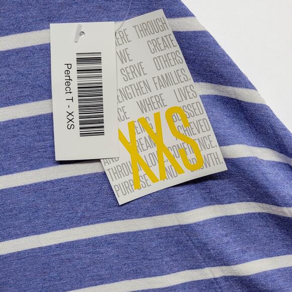 LuLaRoe Perfect T XXS Striped Blue White Swing Tunic Tee Top Nautical Coastal - Picture 2 of 8